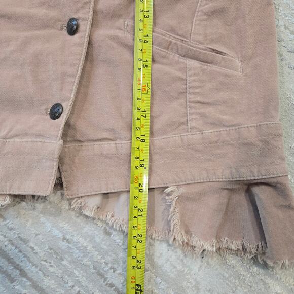 Free People Velvet Military Blazer Jacket Uncut Corduroy Ruffle Raw Hem Regency - Picture 7 of 7